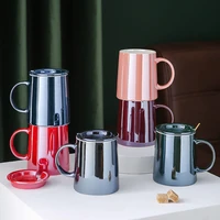 european style glazed ceramic mug with cover creative minimalist aurora home office restaurant water cup