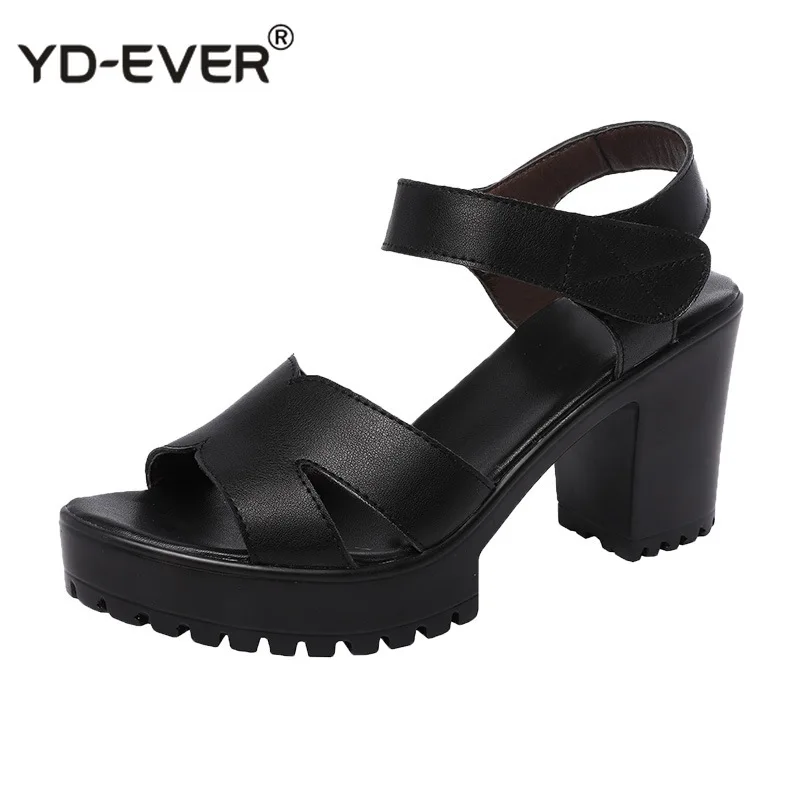 Женские кожаные сандалии на платформе босоножки высоком каблуке с открытым