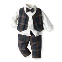 spring toddler boys plaid clothes baby formal party costume vest shirt pants 3 pieces infant kids fall outerwear set 1 7 years
