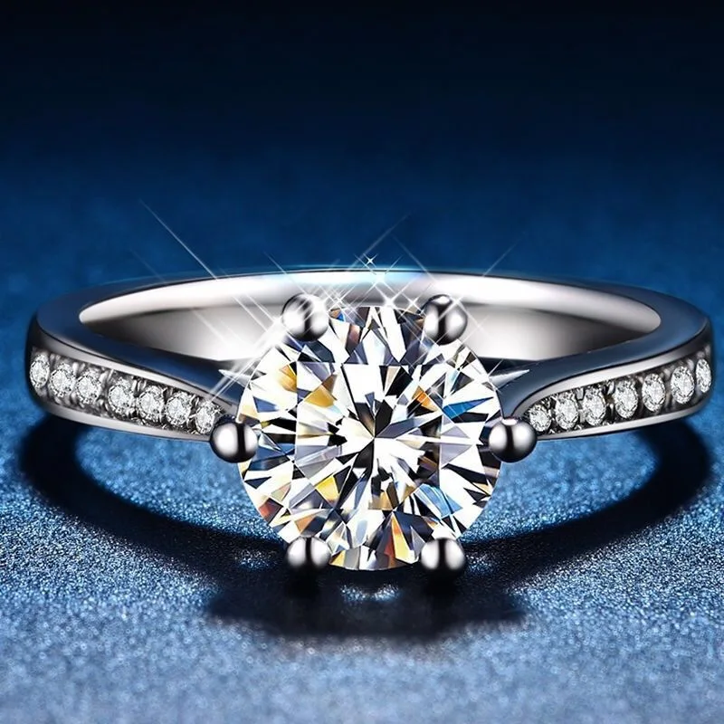 Круглое серебряное кольцо с муассанитом 1ct D VVS роскошное женское