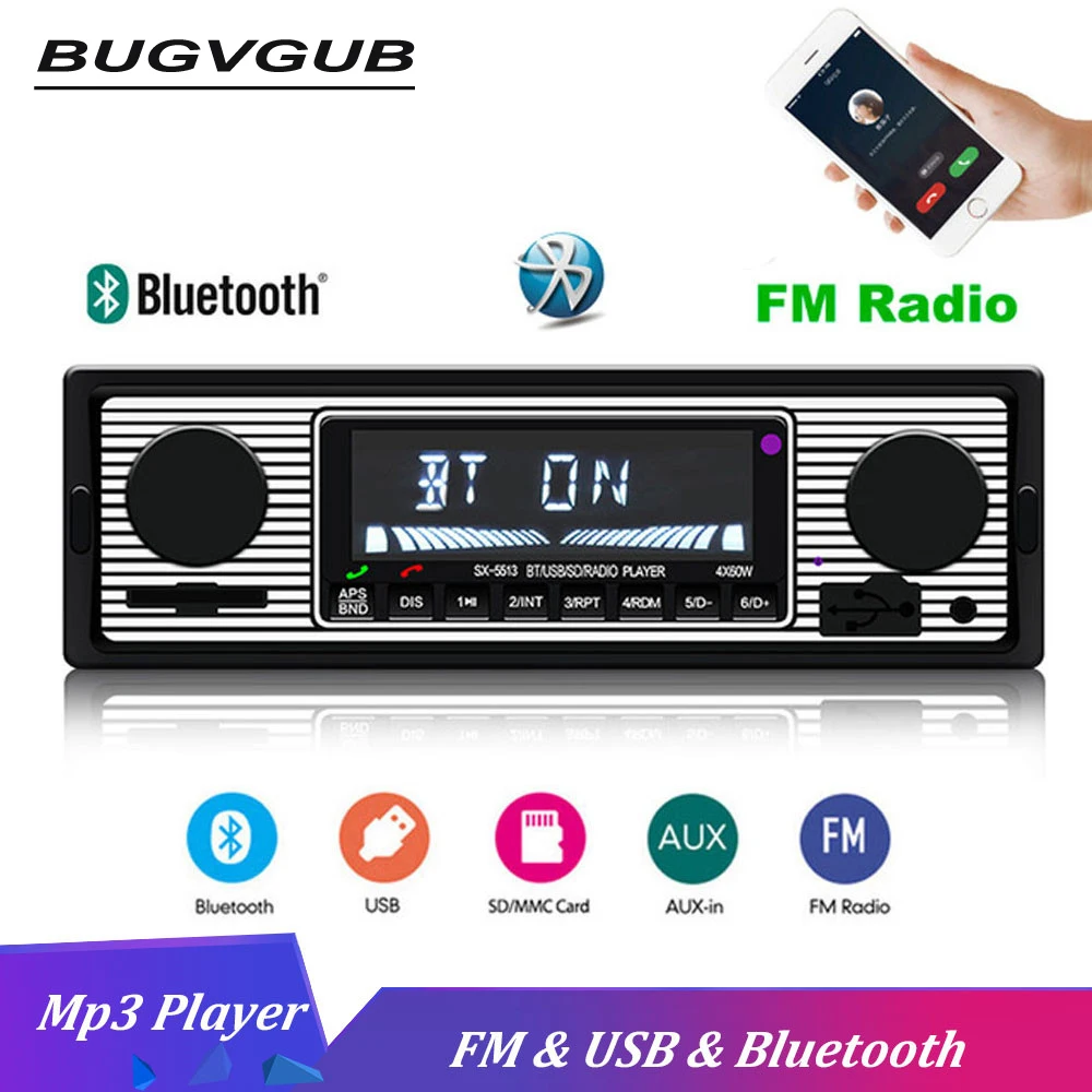 Автомобильный Автомагнитола с Bluetooth винтажное радио беспроводной MP3 плеер AUX USB FM