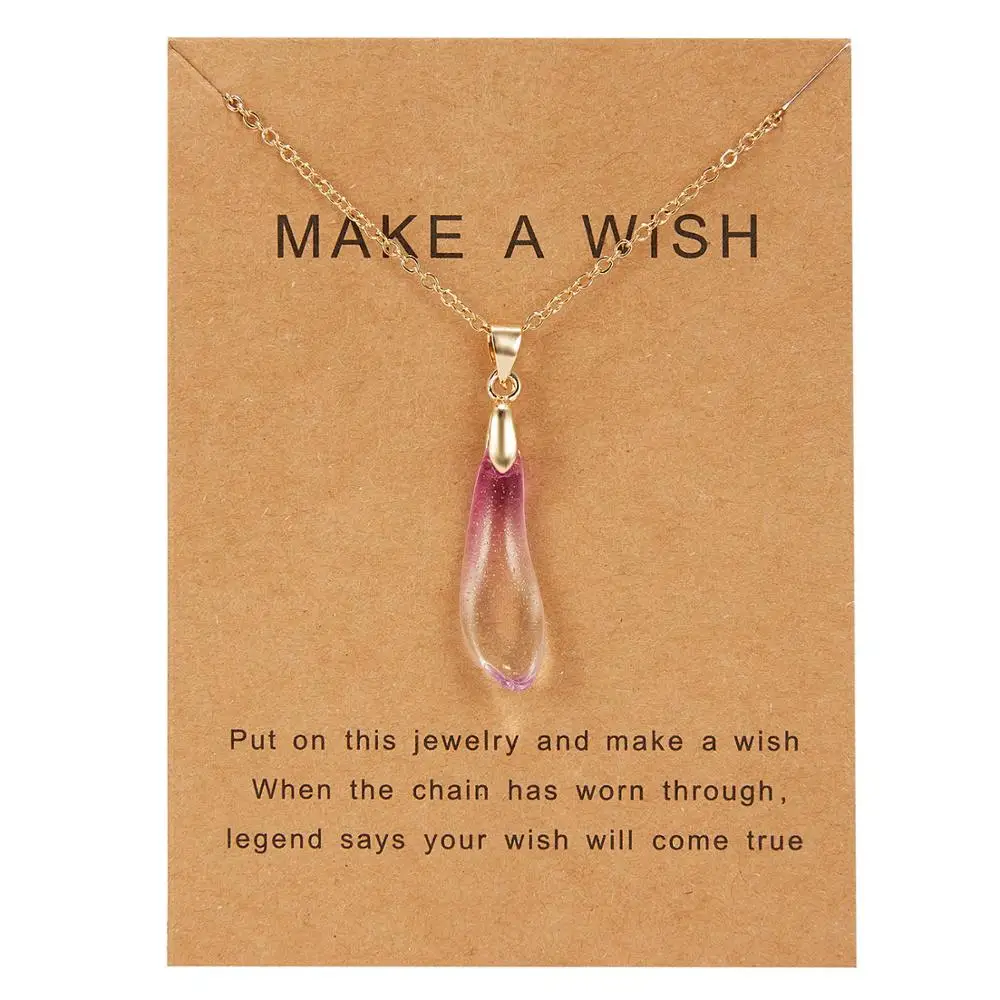 Wish Card, чокер с медальоном с камнем, ожерелье для женщин, Золотая цепочка, ожерелье, Женский дружеский подарок, ювелирные изделия - Окраска металла: PURPLE-RED