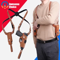tactical concealed leather gun holster military underarm holster for right hand glock 17 hunting gun bag carrier with mag pouch