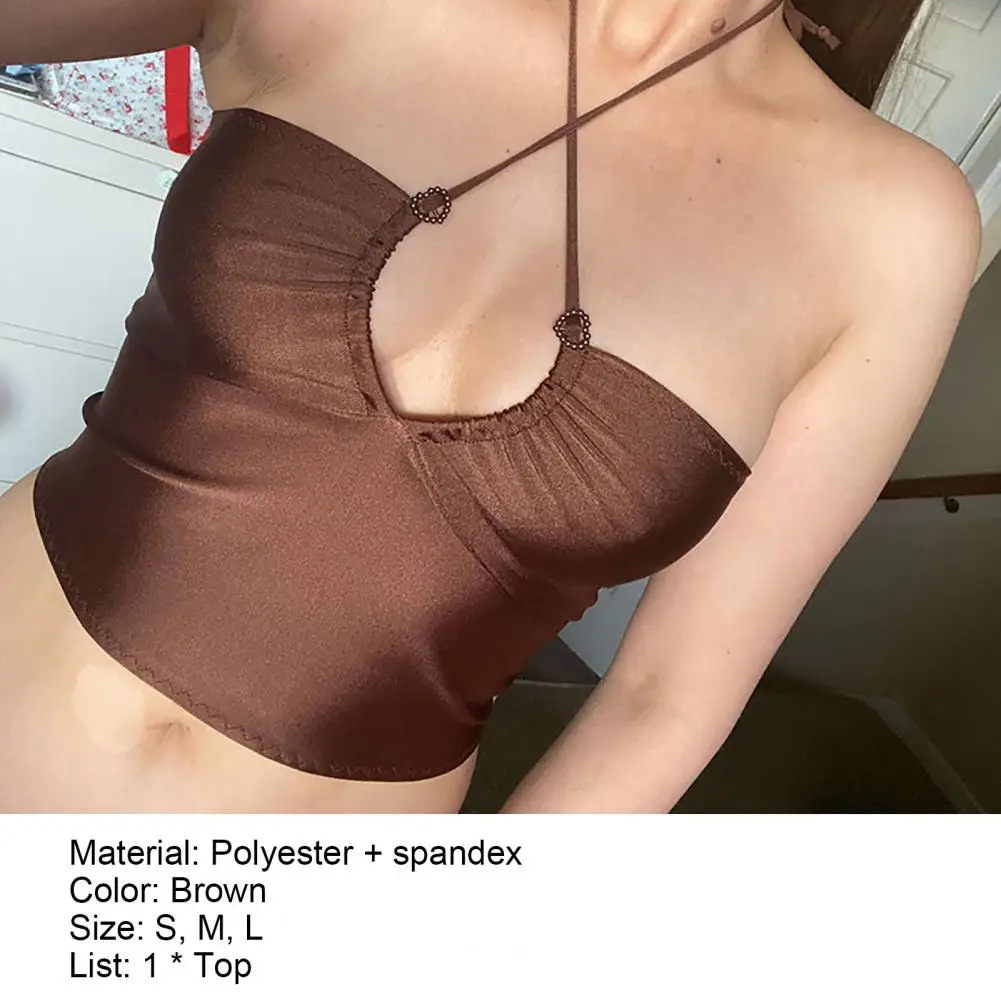 

2021 Short Tanks Tops Women Crop Top Cross Halter Back Straps Polyester V-neck Brown Vest for Beach Club
