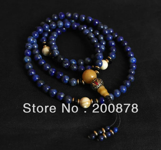

BRO603 NATURAL NAVY LAPIS LAZULI MEDITATION MALA 6MM NAVY BLUE BEADED NECKLACE FOR GIRLS FREE SHIP