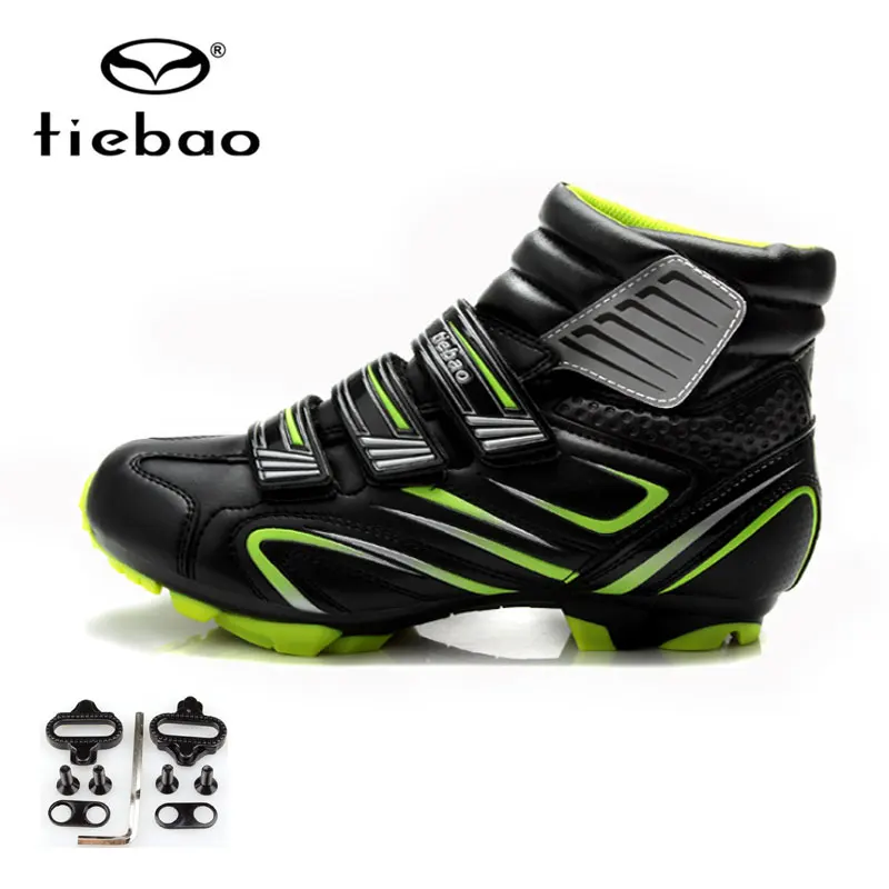Black green cleat Tiebao/зимняя обувь для велоспорта; sapatilha ciclismo; MTB; обувь для шоссейного велосипеда; обувь для гонок; сохраняющая тепло; спортивная обувь; Botas; самозакрывающаяся велосипедная обувь - Цвет: Black green cleat