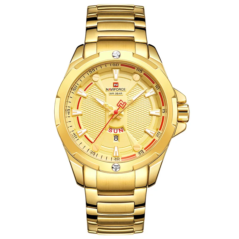 Gold NAVIFORCE мужские часы Топ люксовый бренд мужские водонепроницаемые кварцевые часы из нержавеющей стали аналоговые с указанием даты Мужские часы Relogio Masculino - Цвет: Gold