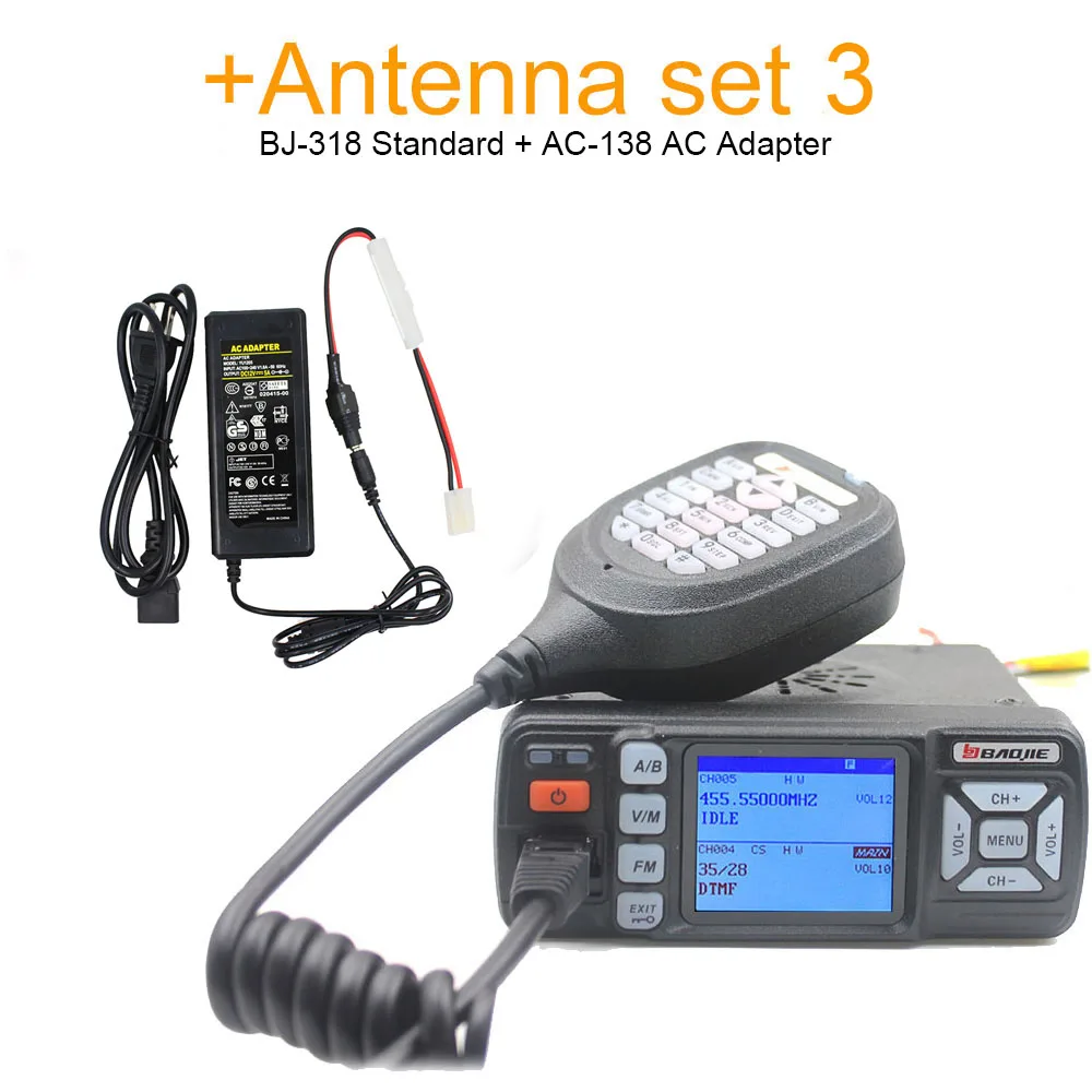 BJ-318 Set 3 BAOJIE BJ-318 Walkie Talkie BJ-318 25 Вт двухдиапазонный VHF 136-174 МГц UHF 400-490 МГц FM Ham Радио BJ318 мини автомобильное мобильное радио - Цвет: BJ-318 Set 3
