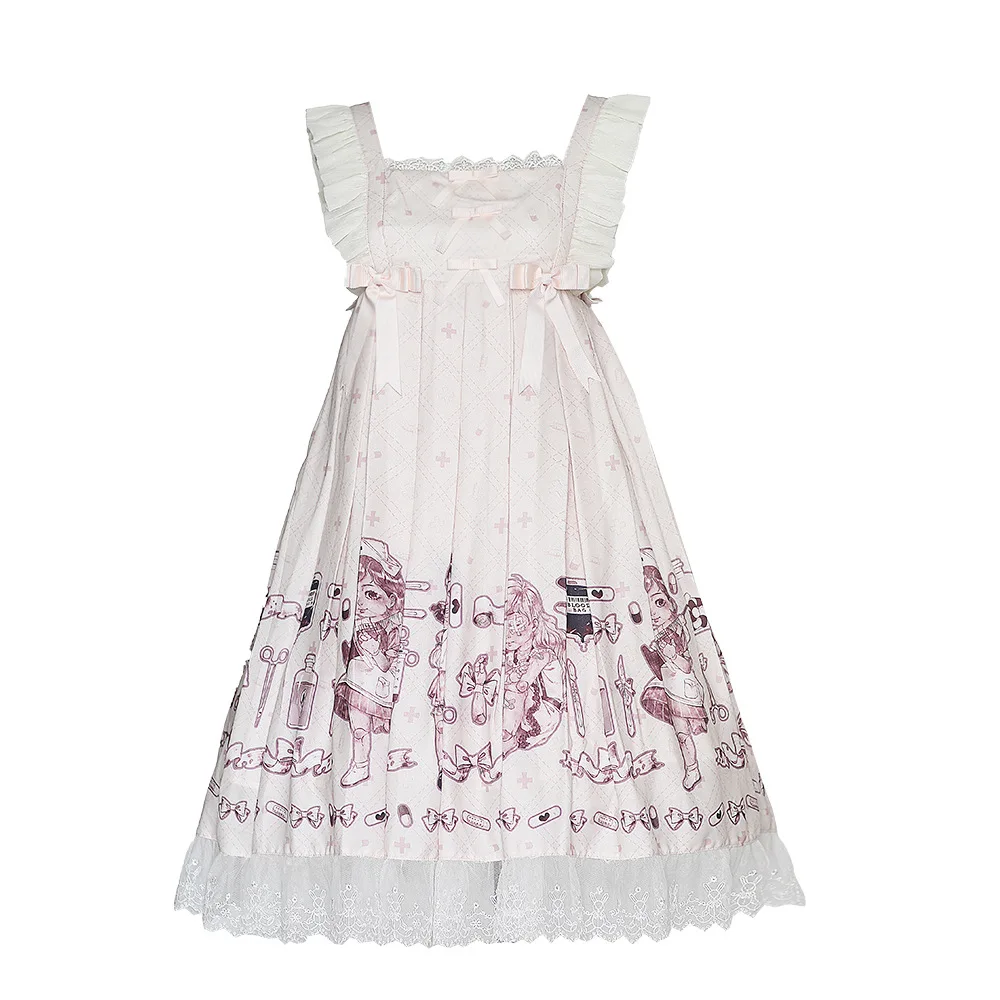 

Gothic vintage lolita dress lace bowknot kawaii dress high waist printing victorian dress kawaii girl gothic lolita jsk cosplay