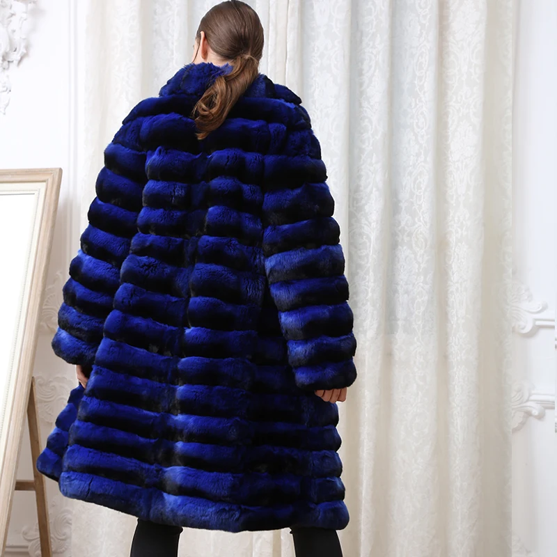 FURSARCAR 2021 Winter Women's Rex Rabbit Fur Coat 100cm Long Chinchilla Thick Jackets Female Customize Natrual Rabbit Fur