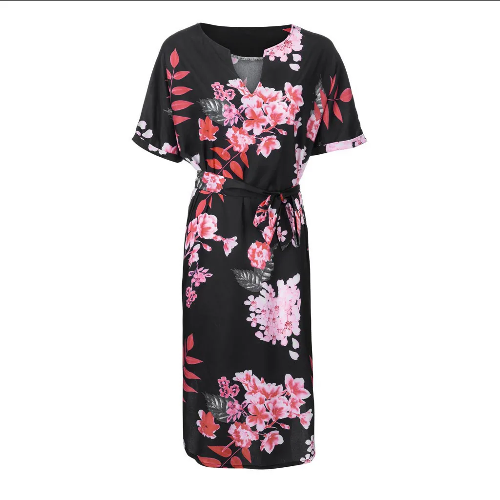 Женское платье с v образным вырезом и коротким рукавом летнее цветочным принтом