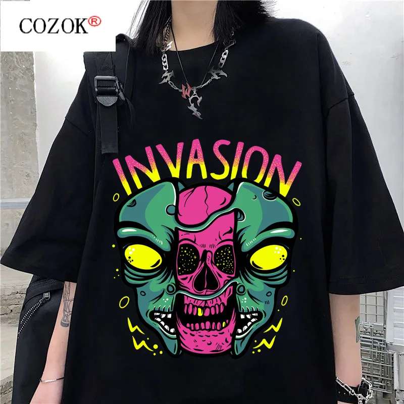 

2021 Summer New Women's T-shirt Short Sleeve Gothic Streetwear Print Short T-shirt