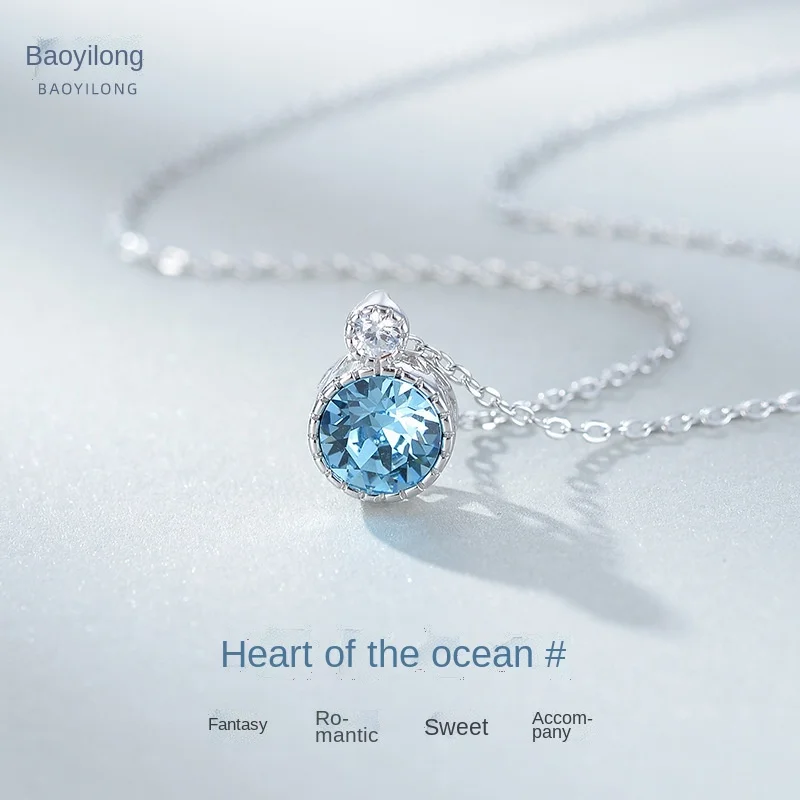 

Ocean HEART 925 Sterling Silver Necklace Female Clavicle Chain Female Austrian Crystal Headpiece Necklaces for Women