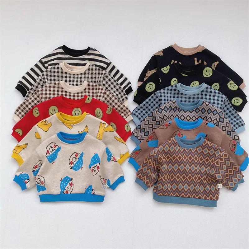 

Newborn Children's Sweater for Girls Boys Clothes 2021 New Baby Kids Knitted Sweatshirt Pullover Bottoming Tops