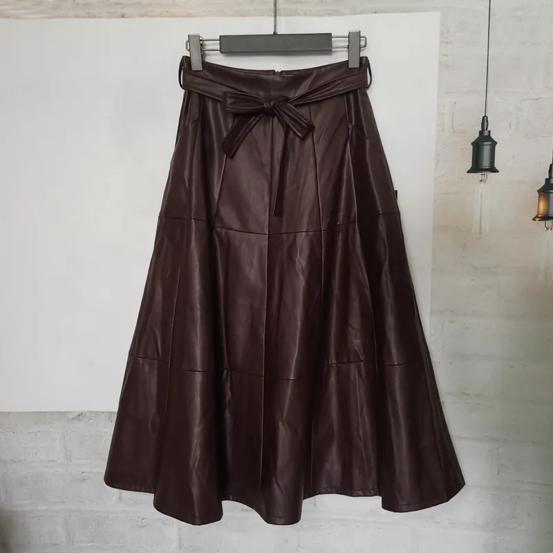 Женская кожаная юбка с высокой талией осенне-зимняя Тяжелая Высококачественная