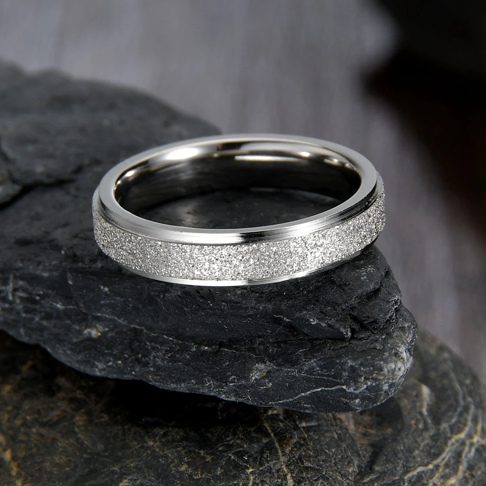 Engrave Letters Words Stainless Steel Rings For Women Gold Color Frosted Custom 4mm Square Glittle Rings Jewelry Birthday Gifts