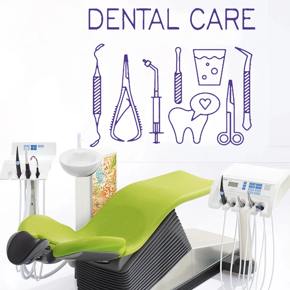 

Wall Sticker for Dental Care Sign Art Dentist Tools Pattern Decoration Vinyl Poster Dentals Center Teeth Care Decor HQ983