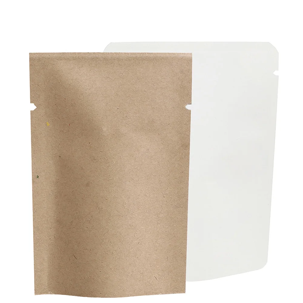 

Heat Seal Open Top Kraft Paper Snacks Bags High Quality Tear Notch Tea Pouches Metallic Mylar Kitchen Packaging Bags 100Pcs