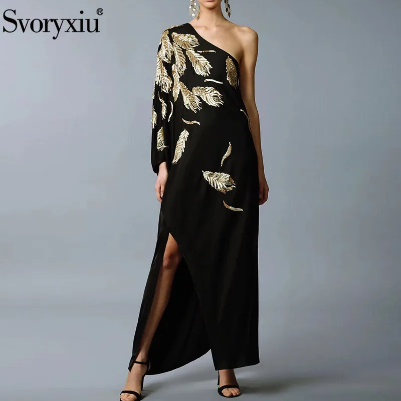Newest Fashion Summer Baroque Designer Runway Dress Women's Long Sleeve Metal Beaded Rivet Pleated Dress elastic waist