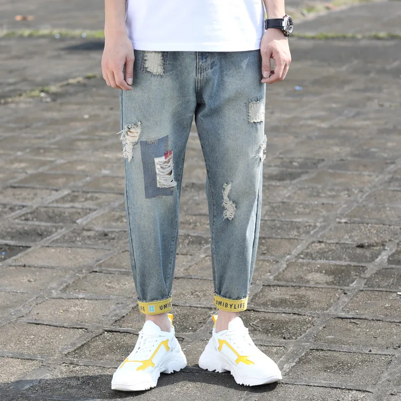 Мужские джинсы с дырками Zogaa свободные брюки в японском стиле ретро осенние до