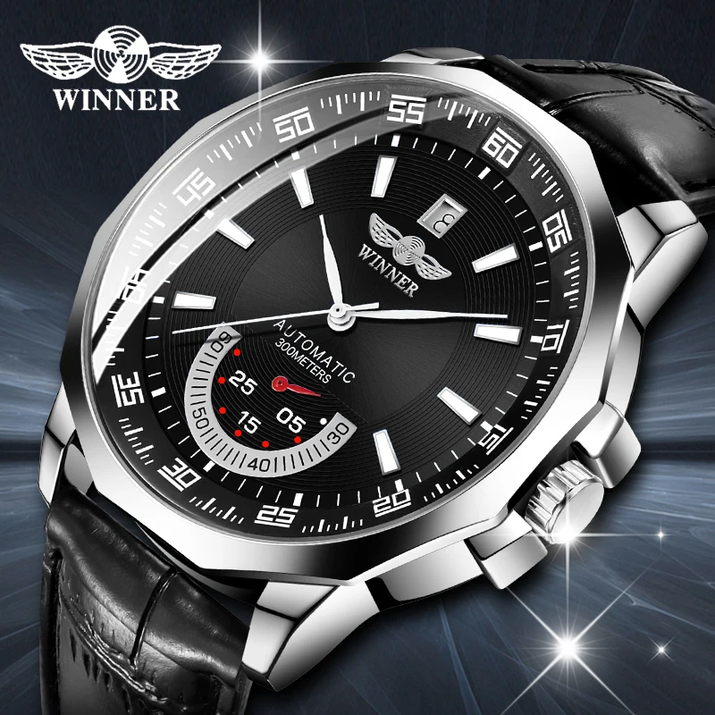 Часы наручные WINNER Мужские механические модные автоматические с кожаным ремешком