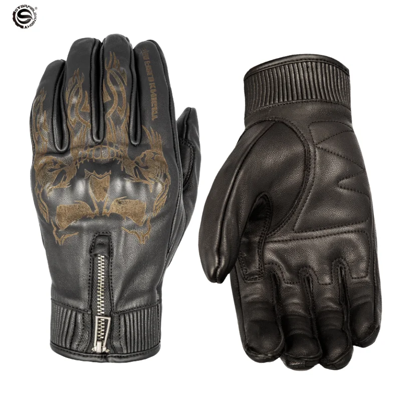 

Genuine Goatskin Leather Motorcycle Gloves Men Motorcyclist Summer Retro Motocross Gloves PVC Hard Shell Protective Gloves