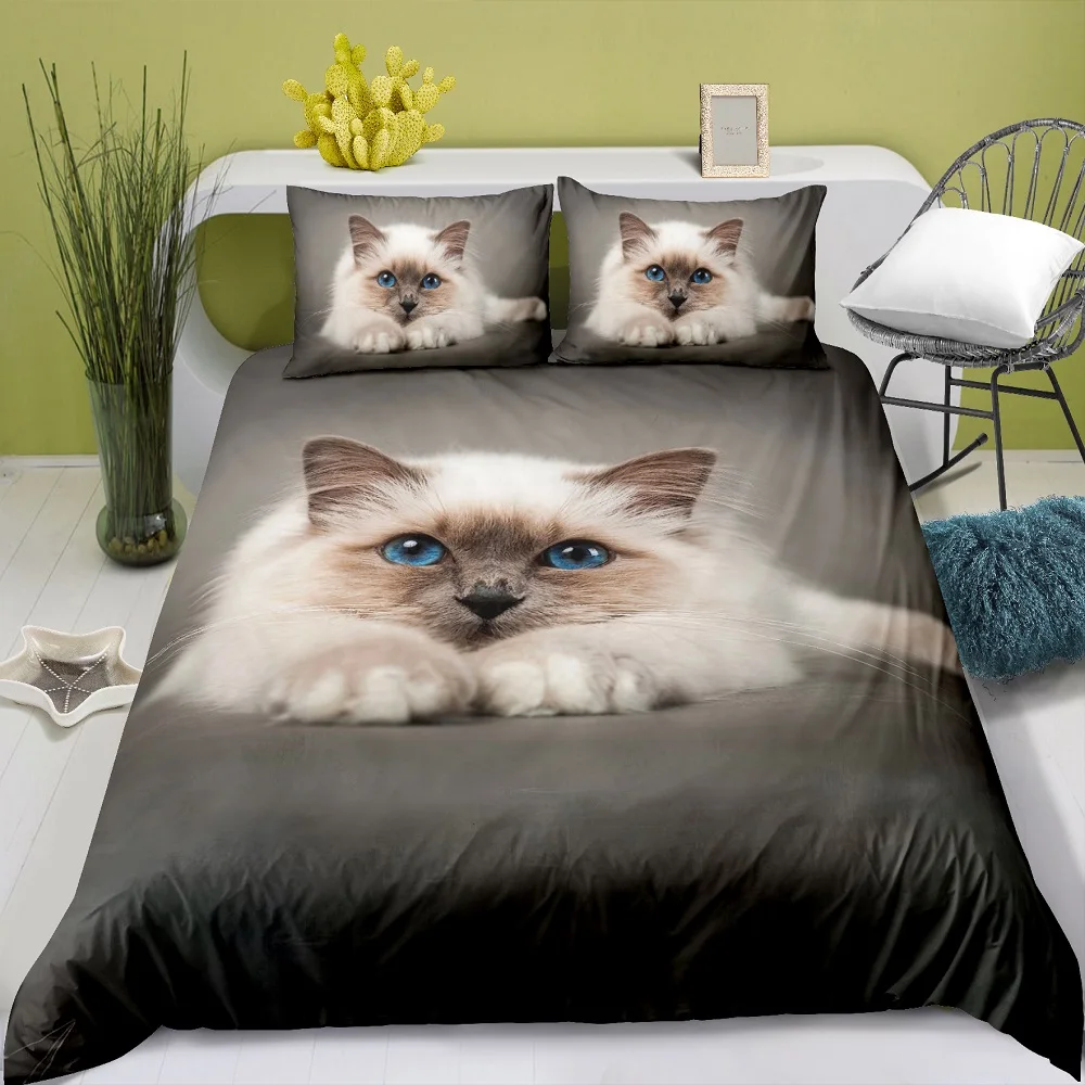 

HD Digital Cat Print Bedding Sets 3D Animal Duvet Cover+ Pillowcase 2/3pcs Single Twin Queen King Bed set US/AU/EU Size