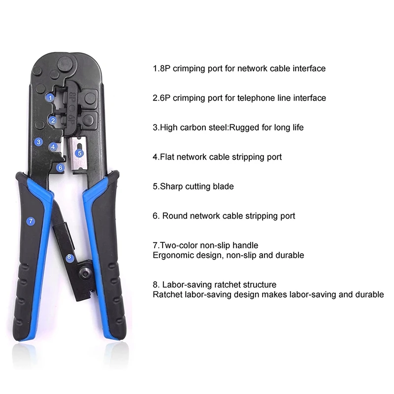 Обжимной инструмент 8P/Rj 45 и 6P/Rj 12 Rj 11 обжимной с разъемами сетевой для зачистки