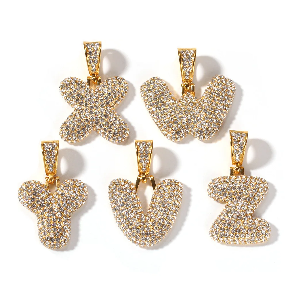 Ожерелье со льдом из кубического циркония с буквой в виде пузыря медное Золотое и