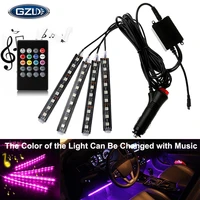 4pcs car rgb usb led strip light interior styling decorative atmosphere lamps strip led with remote voice controlled rhythm lamp