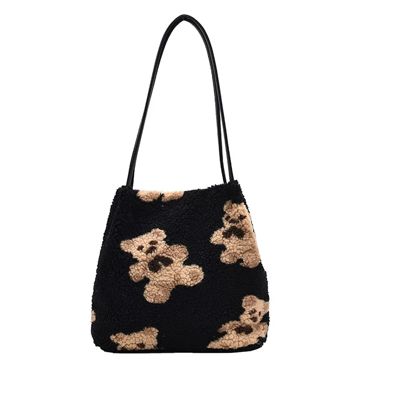 

Bag For Women Lamb Hair Handbags 2021 New Fashion Autumn And Winter Cute Bear Handbag Large Capacity Bucket Shoulder Bag