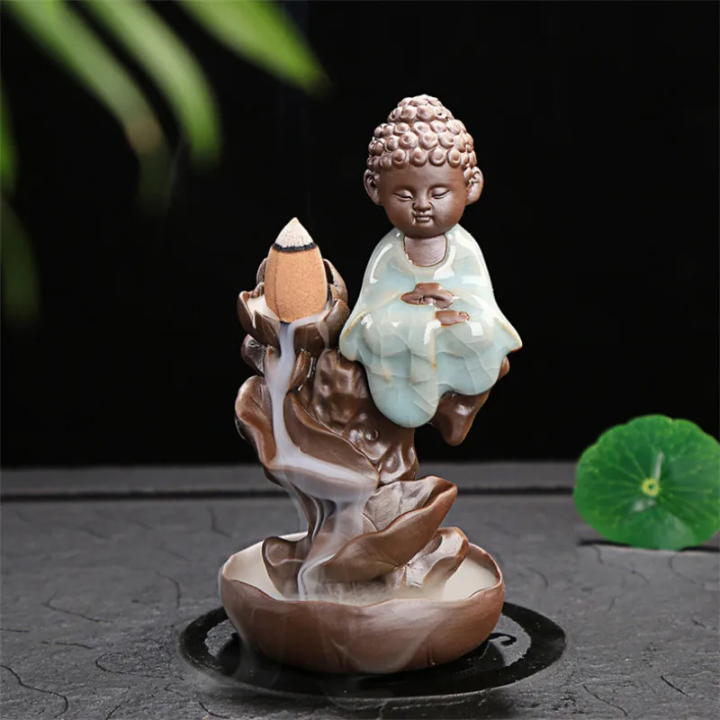Керамическая ледяная с трещинами маленький монах горы курильница для благовоний
