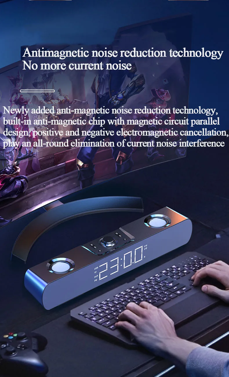 SOAIY Gaming peripherals LED Soundbar Computer Speaker Bluetooth Speaker Home Theater Sound Bar TV Speakers Alarm Clock Wireless dj speaker