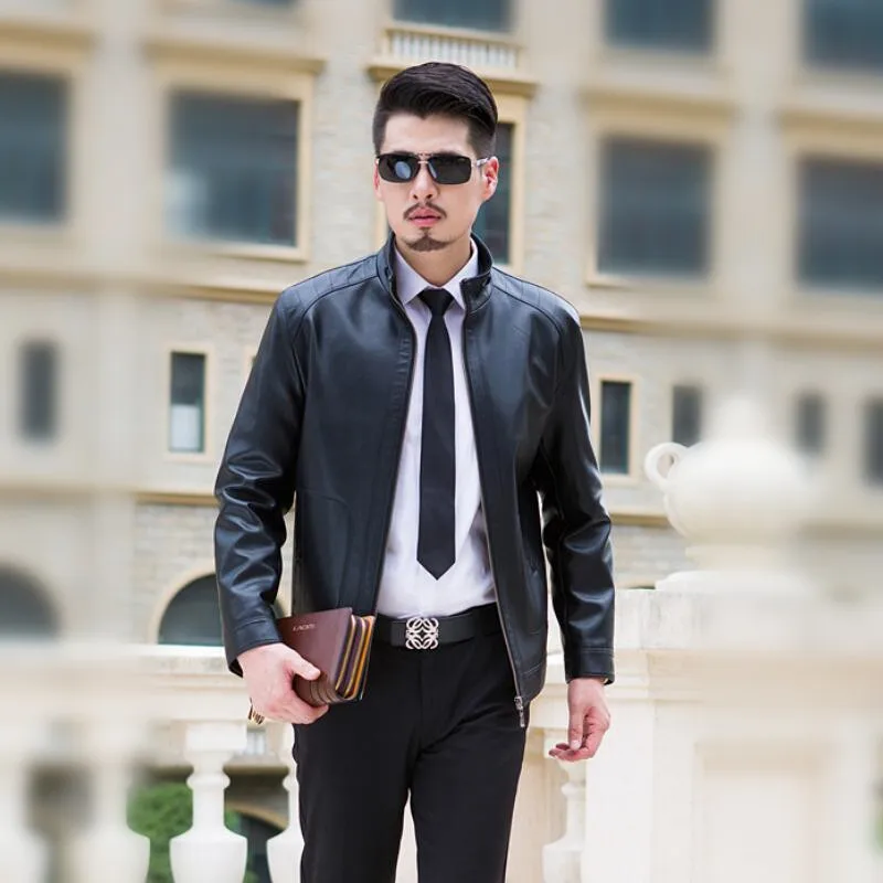Новая мужская куртка из натуральной кожи с воротником стойкой повседневная