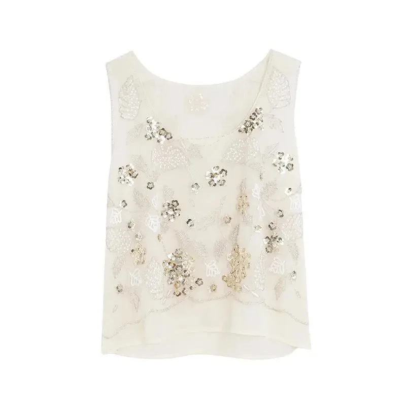 Женская шифоновая блузка с вышивкой и V-образным вырезом