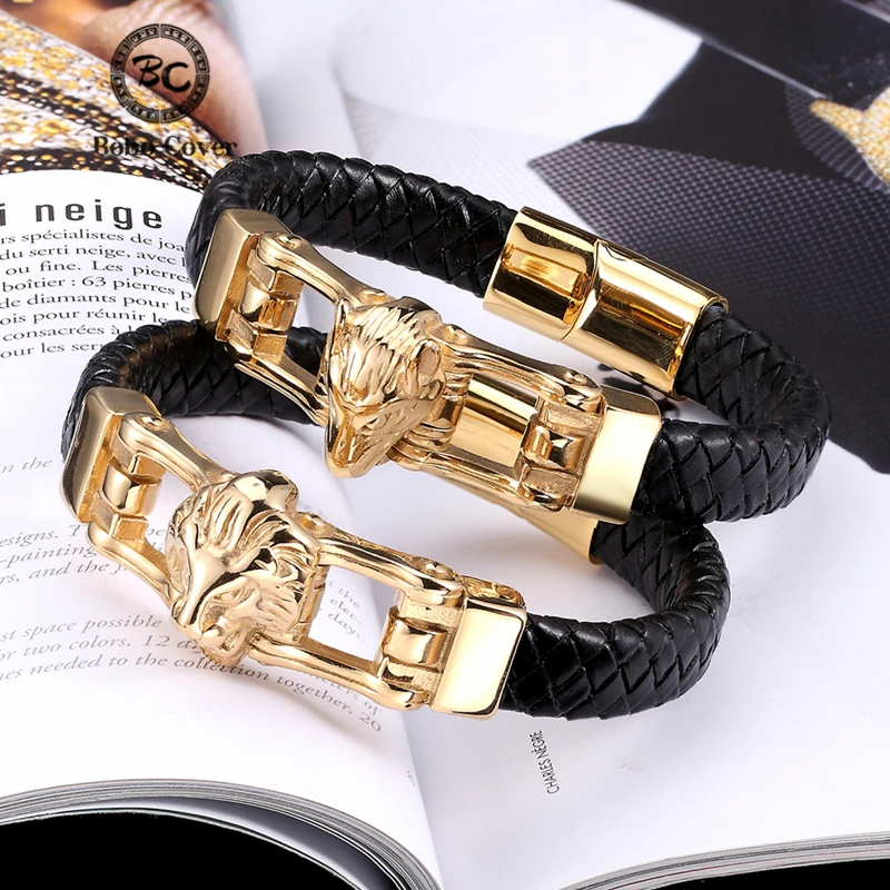 Новые панковские дизайнерские золотые браслеты из натуральной кожи с животными