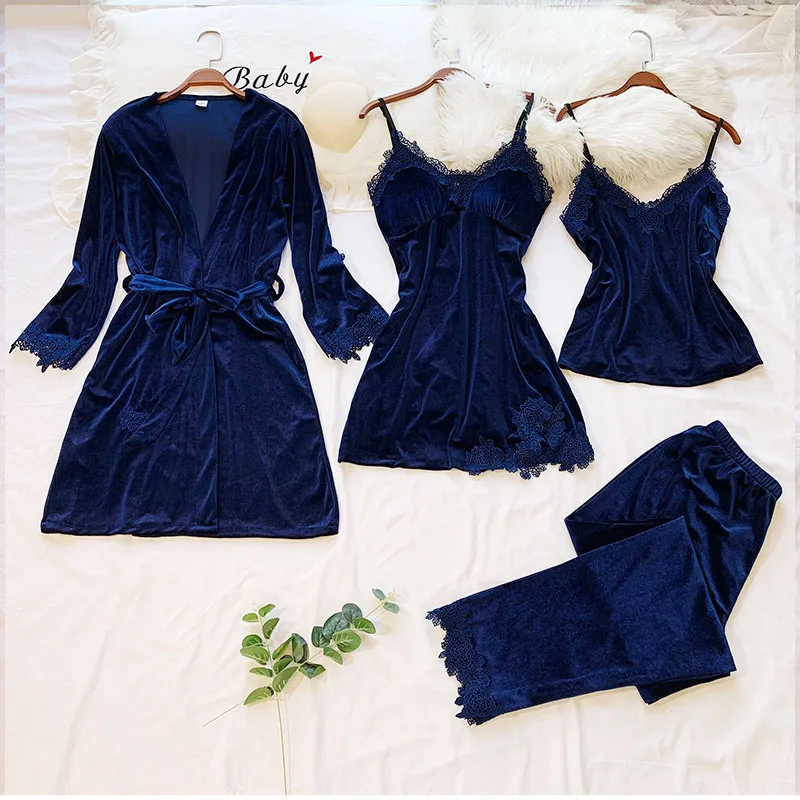 Пижама женская бархатная теплая 4 шт. | Женская одежда