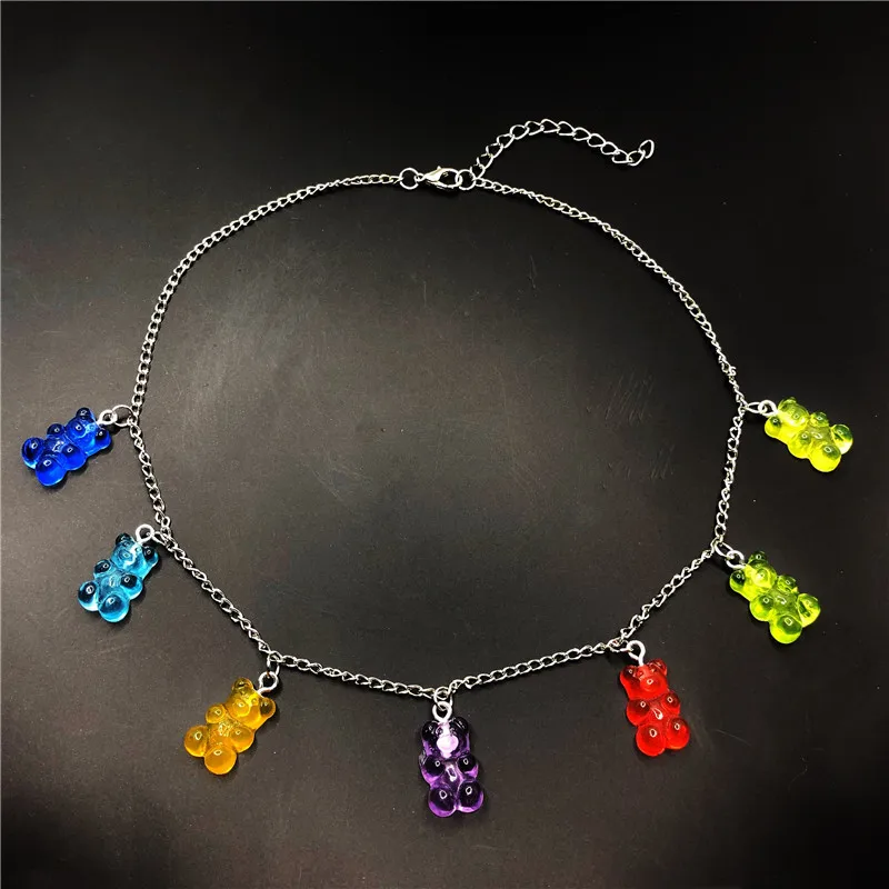 

Gummy Bear Necklace for Girls Women Cute Pendant Necklace Neck Chain Necklace Fashion Candy Color Collar Women Girls Jewelry