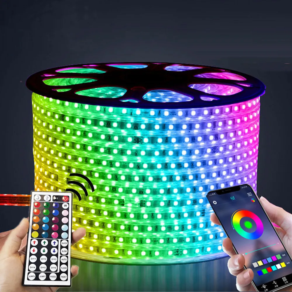 Светодиодная лента 220 В уличная Водонепроницаемая RGB 5050 приложение для телефона и