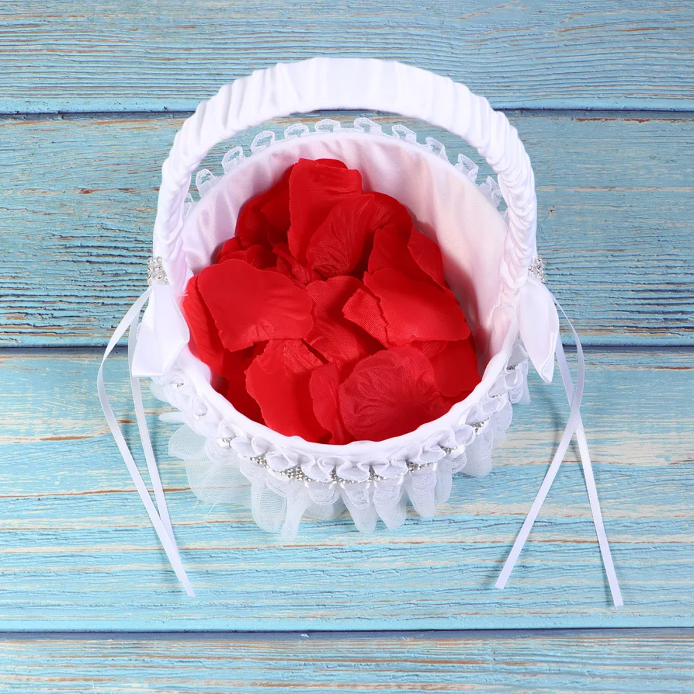 

Round Romantic Rhinestone Basket Western Wedding Flower Basket Flower Girl Bowknot Basket Elegant Wedding Ceremony Supplies