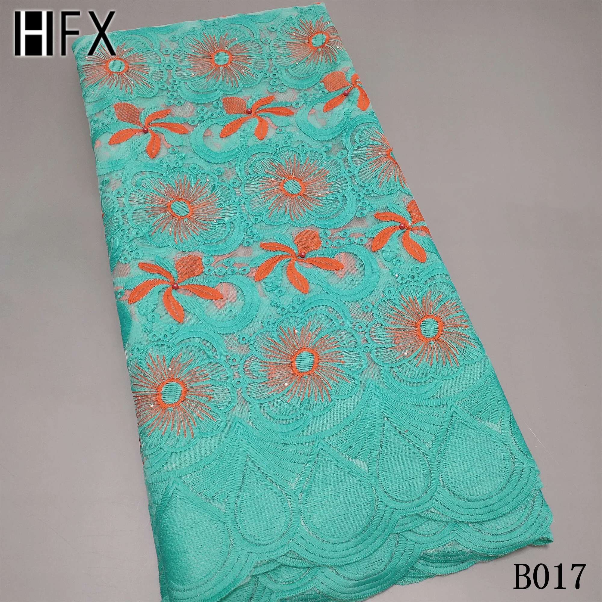 

HFX hot sale nigerian laces fabric with stones embroidery tulle lace fabric french net lace for women party dress X2775