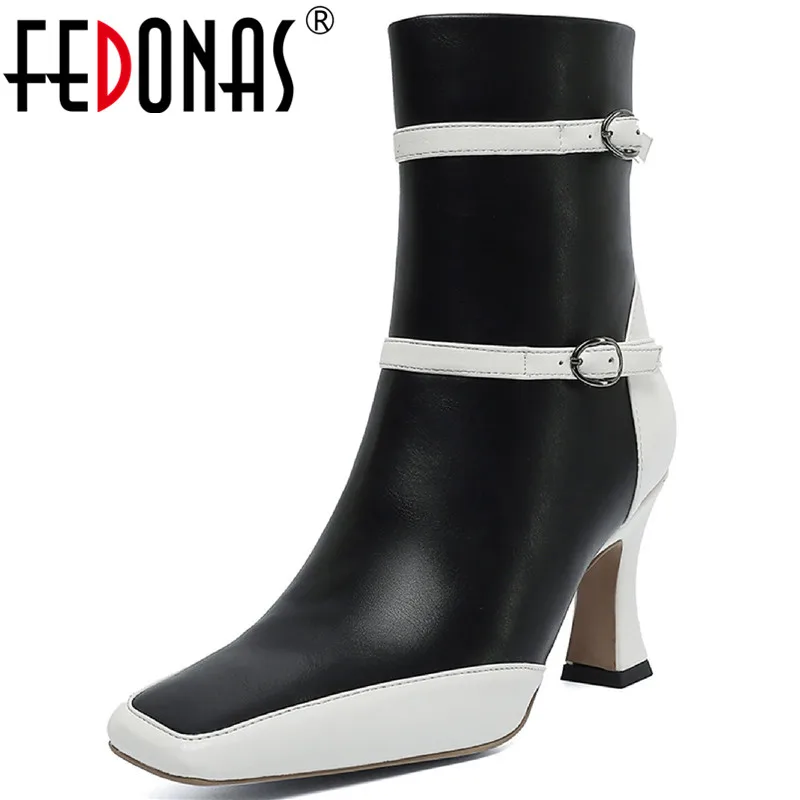 

FEDONAS Mixed Colors Chelsea Boots Side Zipper 2021 Autumn Winter High Heels Boots For Women Office Lady Working Shoes Woman