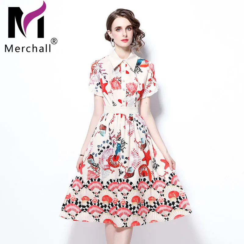 

Woman Flower Print Shirt Dress 2021 Summer HolidayTurn Down Collar Puff Sleeve A Line Party Midi Dress Female Party Robe M66760