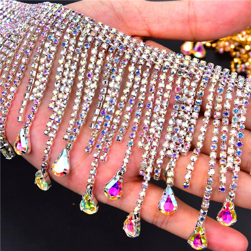 Bling 1 м/лот Стразы для танцев с украшениями в виде серебристых кристаллов цепи