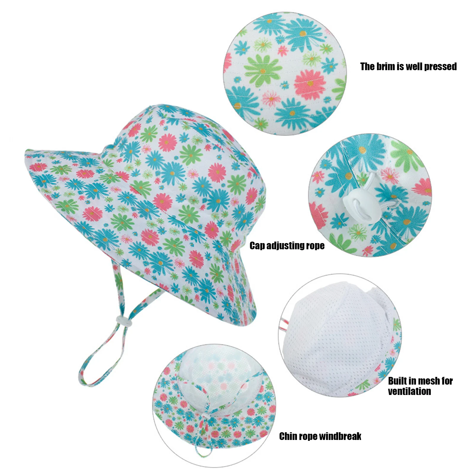 

Baby Sun Hat Sun Protection Beach Bucket Hat Wide Brim Summer Cap Children Unisex Beach Hats Cartoon Infant Caps