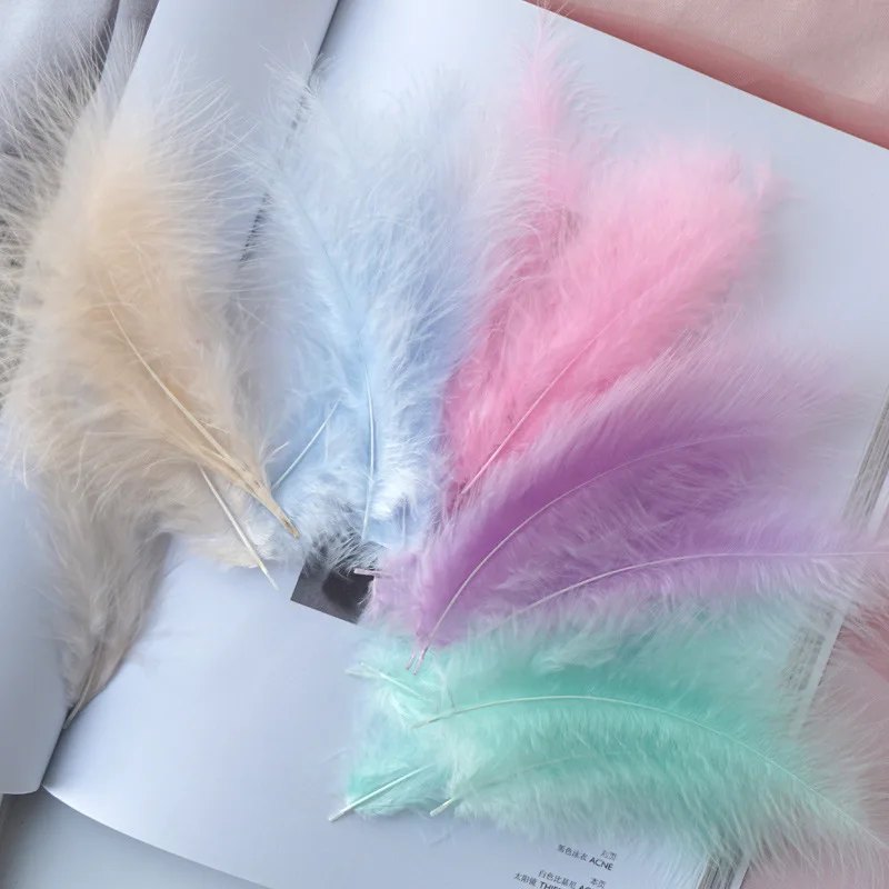 

100Pcs 10-15cm Natural Turkey Marabou Feather 4-6 Inches Chicken Feather Colorful Plumas For Wedding Dress juju Hat Decoration