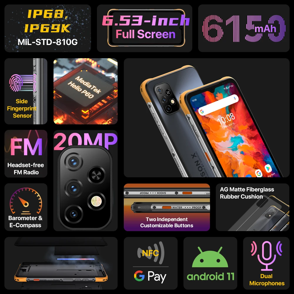 UMIDIGI BISON X10 Rugged Smartphone IP68 64GB/128GB NFC 20MP Triple Camera 6150mAh Phone Global Version