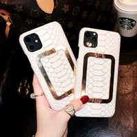 luxury metal square support holder phone case for iphone 12pro max 11pro xs max xr x 7 8 plus snakeskin stand soft leather cover