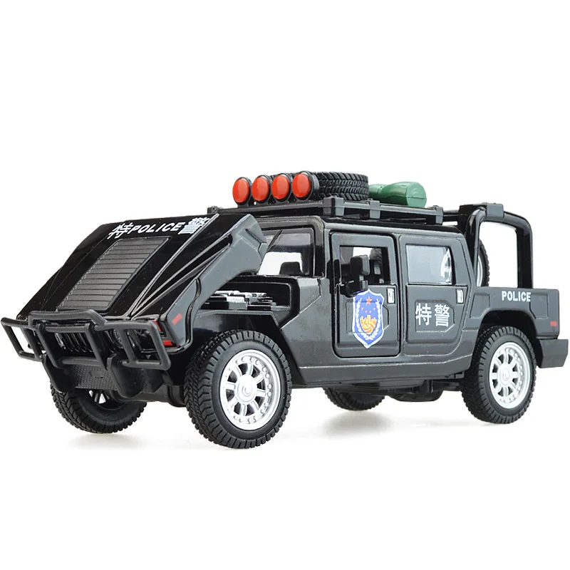 1:32 высокий симулятор Hummer Swat полицейский автомобиль внедорожник со звуком и