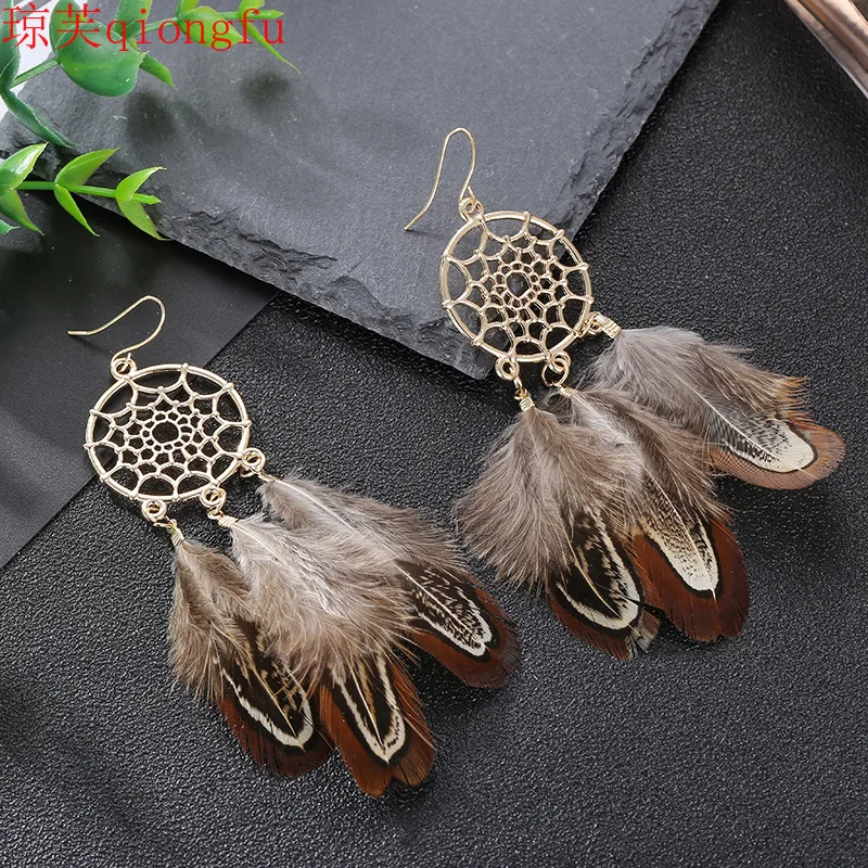 

fashion Bohemian style earrings women long beaded tassel earrings accessories fashion accessories dreamcatcher feather earrings